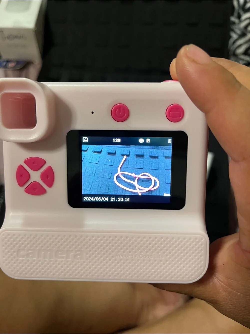 Pink Instant-Style Point-and-Shoot Camera with Neck Strap